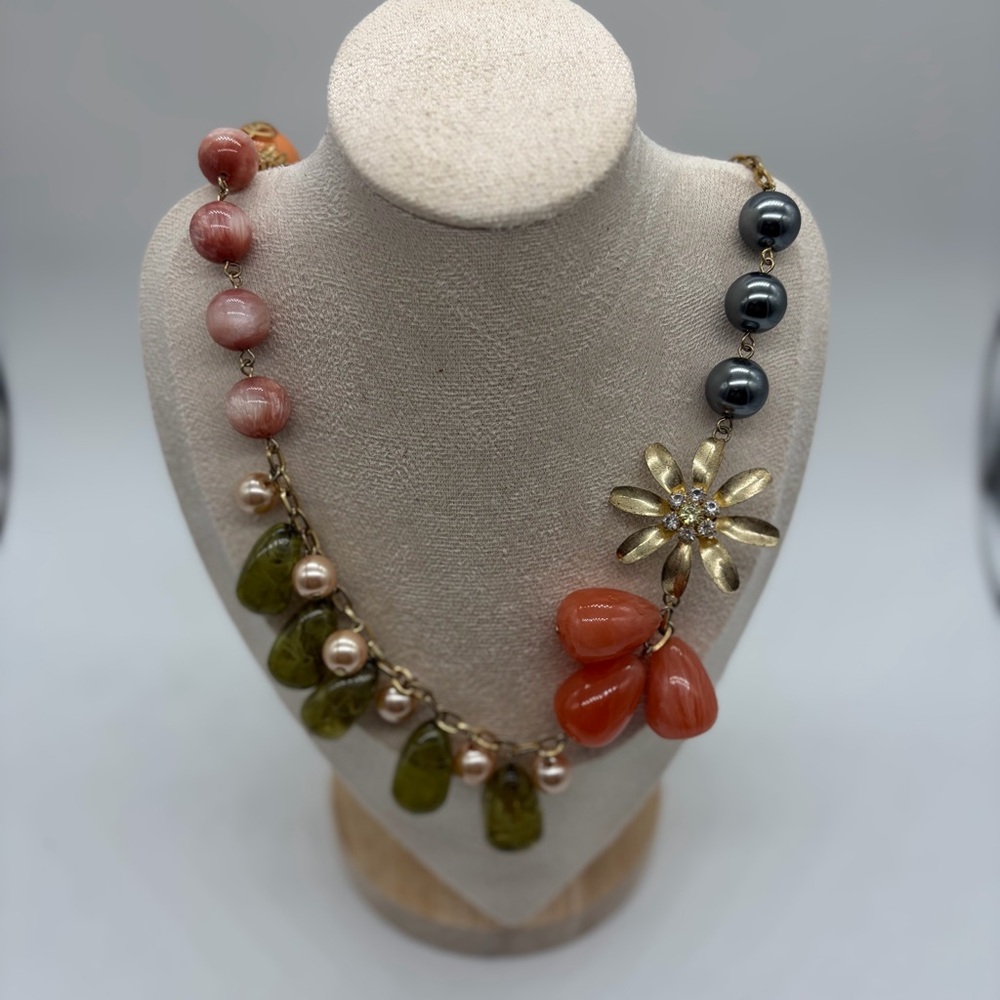 Source Unknown Floral Charm Necklace‎ with Multicolor Beads